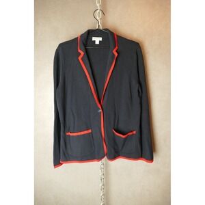 Brooks Brothers Red Fleece Navy Blue Knit Blazer Cardigan Red Trim Large‎ Women